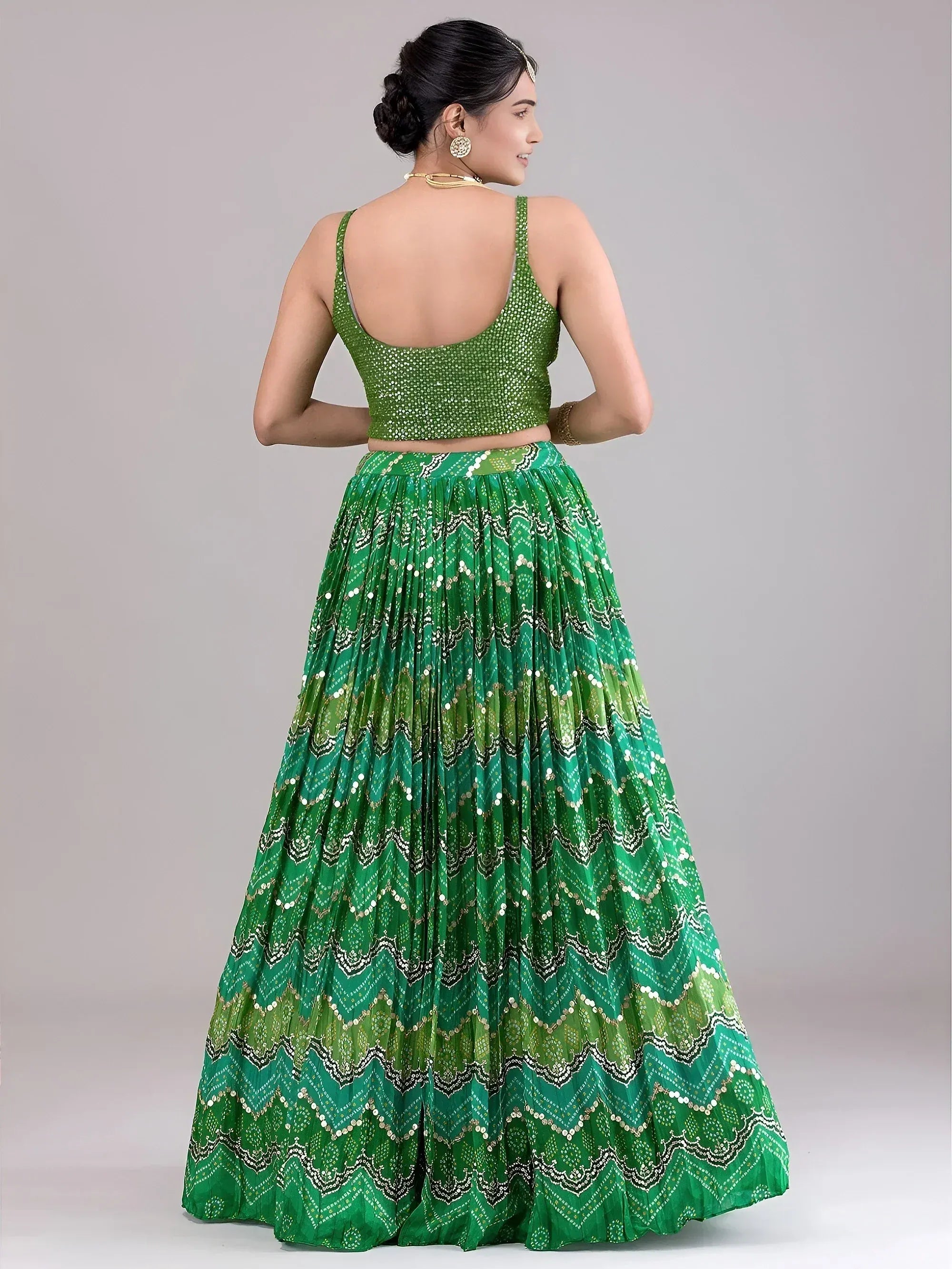 Awesome Green Digital Printed Georgette Festive Wear Lehenga Choli