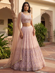 Precious Peach Floral Printed Georgette Wedding Wear Lehenga Choli