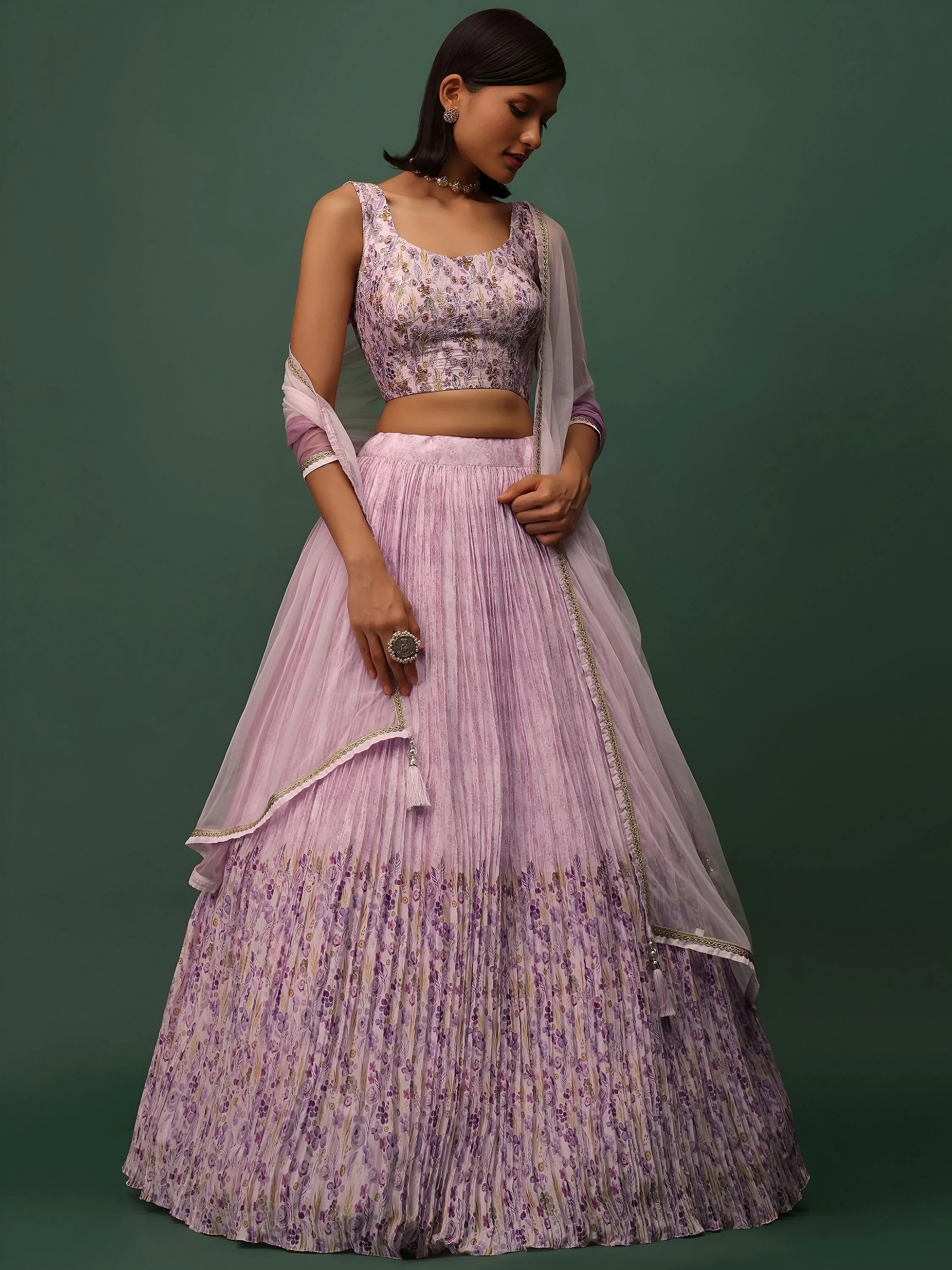 Beautiful Pink Floral Printed Georgette Event Wear Lehenga Choli