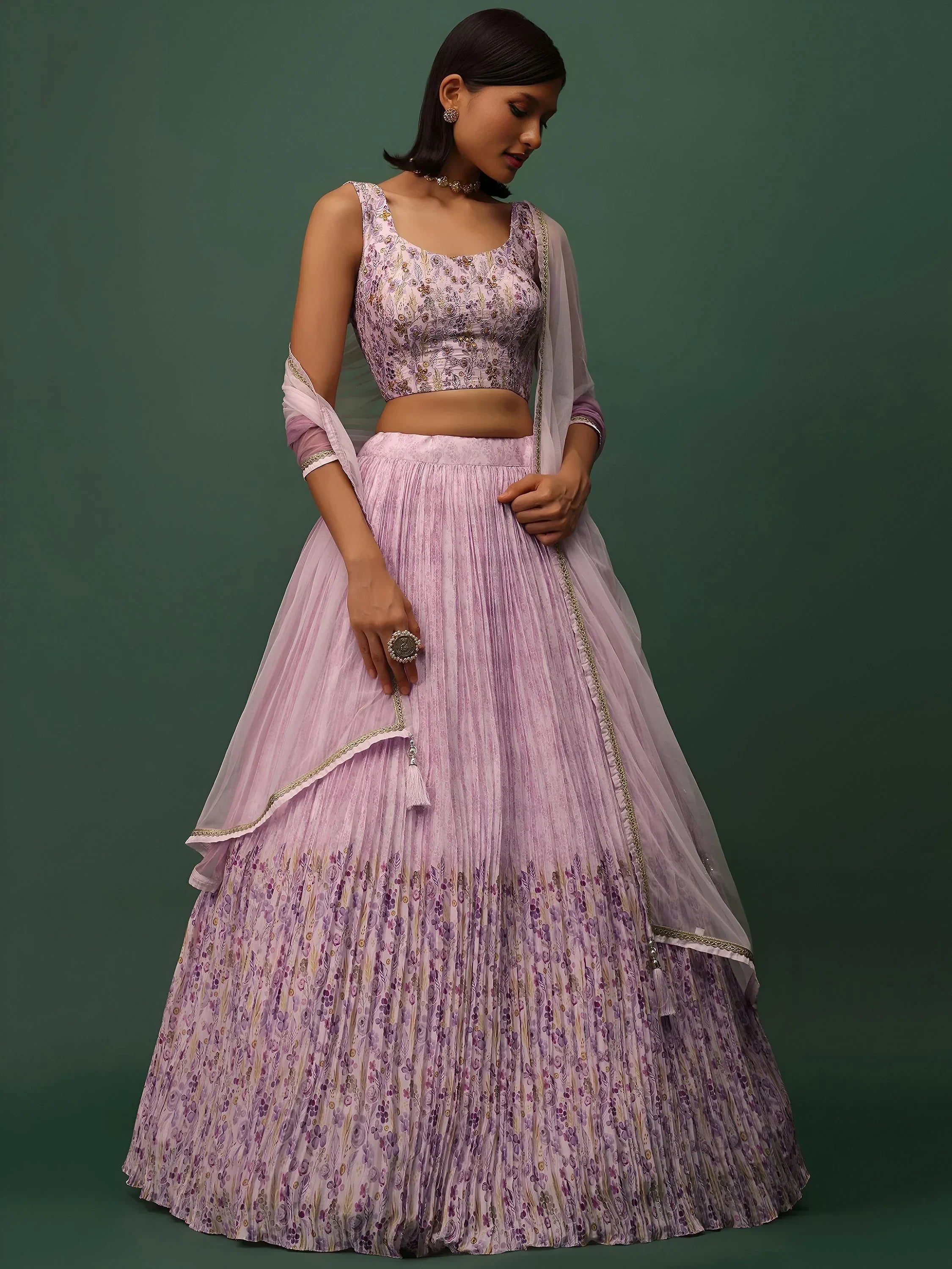 Beautiful Pink Floral Printed Georgette Event Wear Lehenga Choli