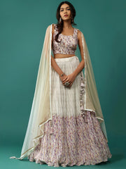 Stunning Off-White Floral Printed Georgette Traditional Lehenga Choli