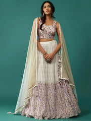 Stunning Off-White Floral Printed Georgette Traditional Lehenga Choli