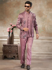 Alluring Pink Sequins Imported Wedding Wear Jodhpuri Set For Men