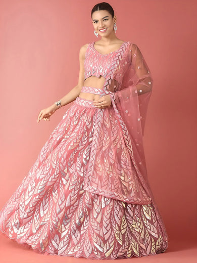 Fantastic Pink Sequins Net Reception Wear Lehenga Choli With Dupatta