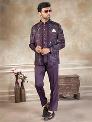 Attractive Purple Sequins Imported Party Wear Jodhpuri Set For Men