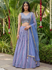 Classic Lavender Laheriya Printed Organza Wedding Wear Lehenga Choli