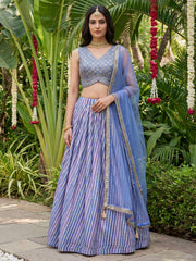 Classic Lavender Laheriya Printed Organza Wedding Wear Lehenga Choli
