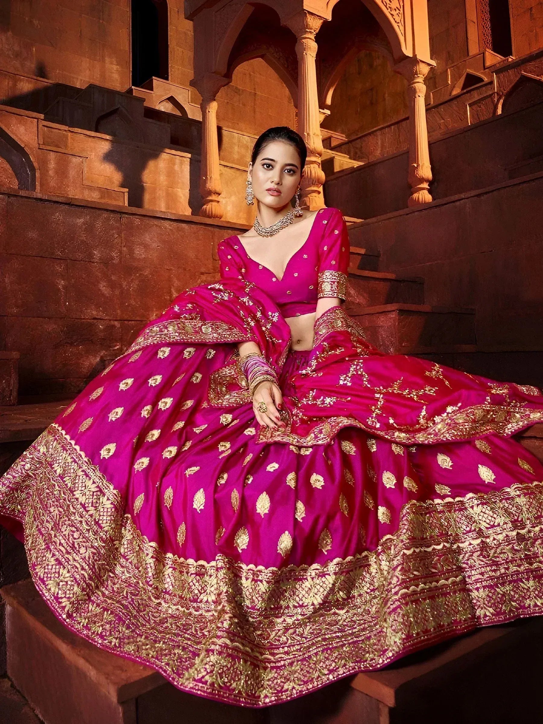 Marvelous Hot Pink Sequins Embroidered Silk Lehenga Choli