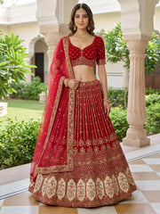Incredible Maroon Embroidered Organza Bridal Lehenga Choli