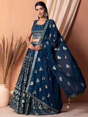 Dazzling Teal Blue Sequins Georgette Festival Wear Lehenga Choli