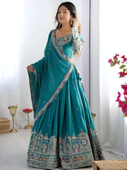 Incredible Teal Green Dori Work Crepe Silk Festive Wear Lehenga Choli