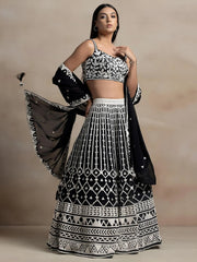 Awesome Black Thread Work Georgette Reception Wear Lehenga Choli