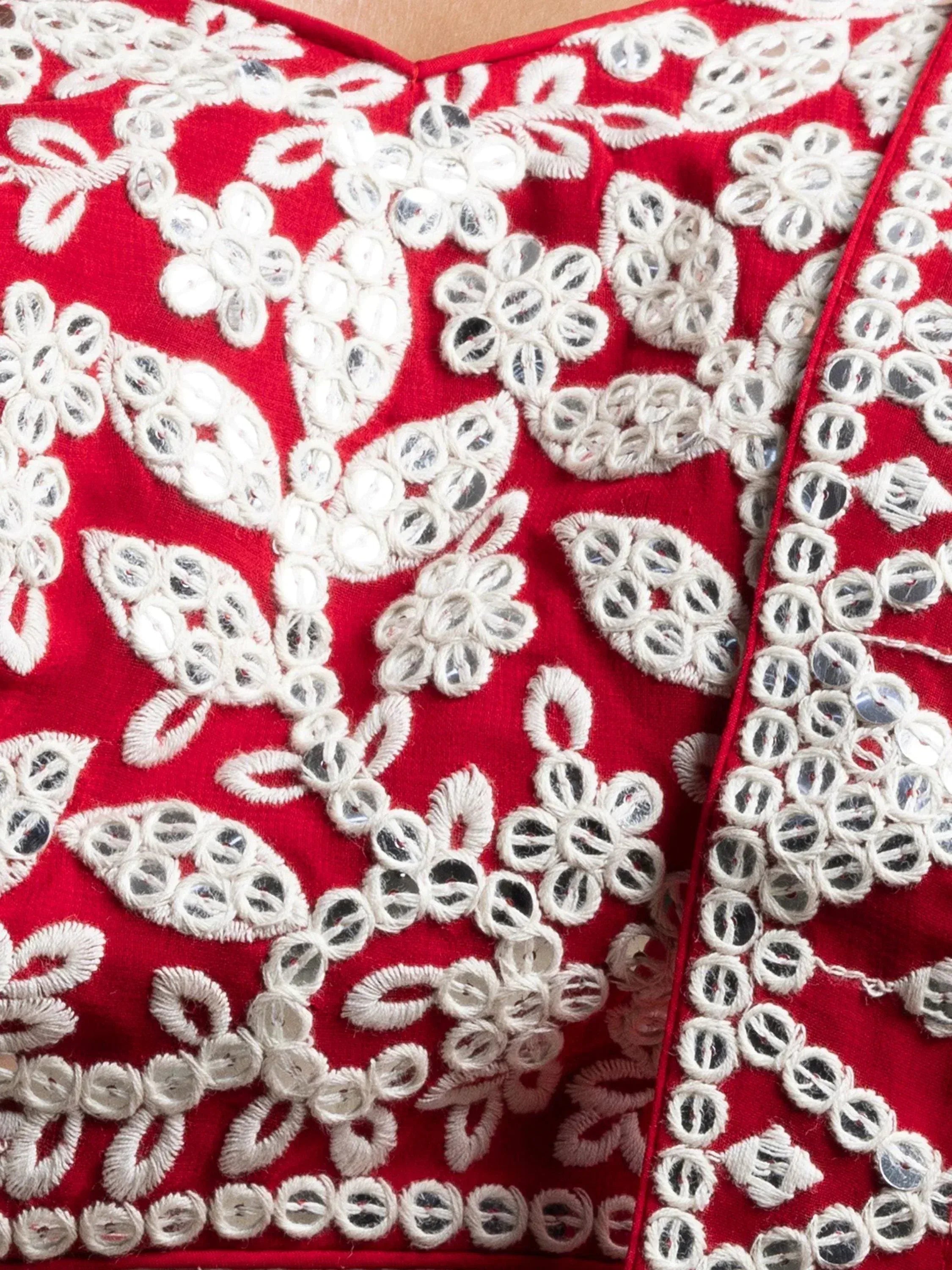 Marvelous Red Thread Work Georgette Sangeet Wear Lehenga Choli