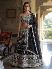 Classic Black Sequins Embroidered Georgette Wedding Wear Lehenga Choli