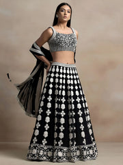 Incredible Black Thread Embroidered Georgette Lehenga Choli