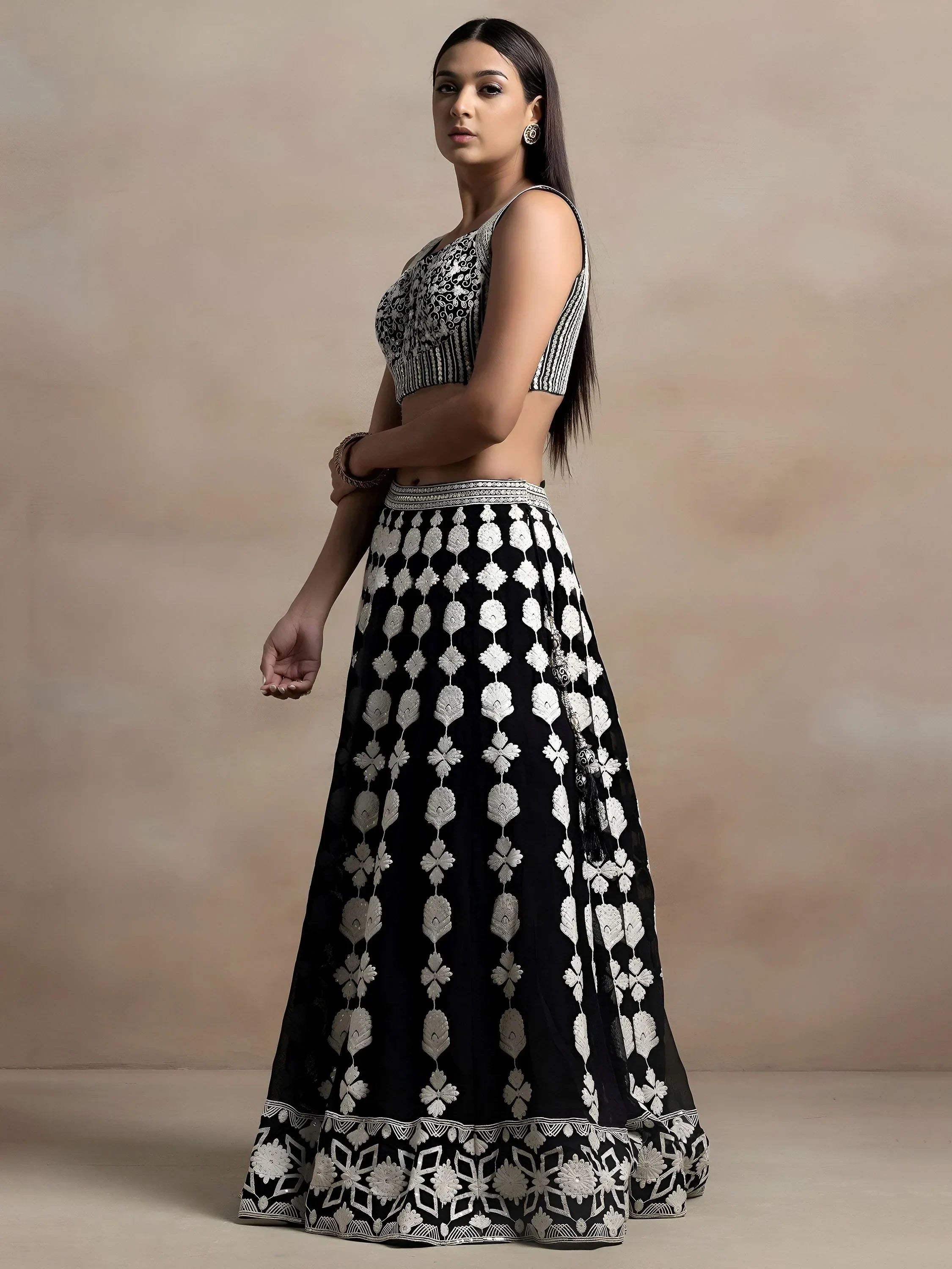 Incredible Black Thread Embroidered Georgette Lehenga Choli