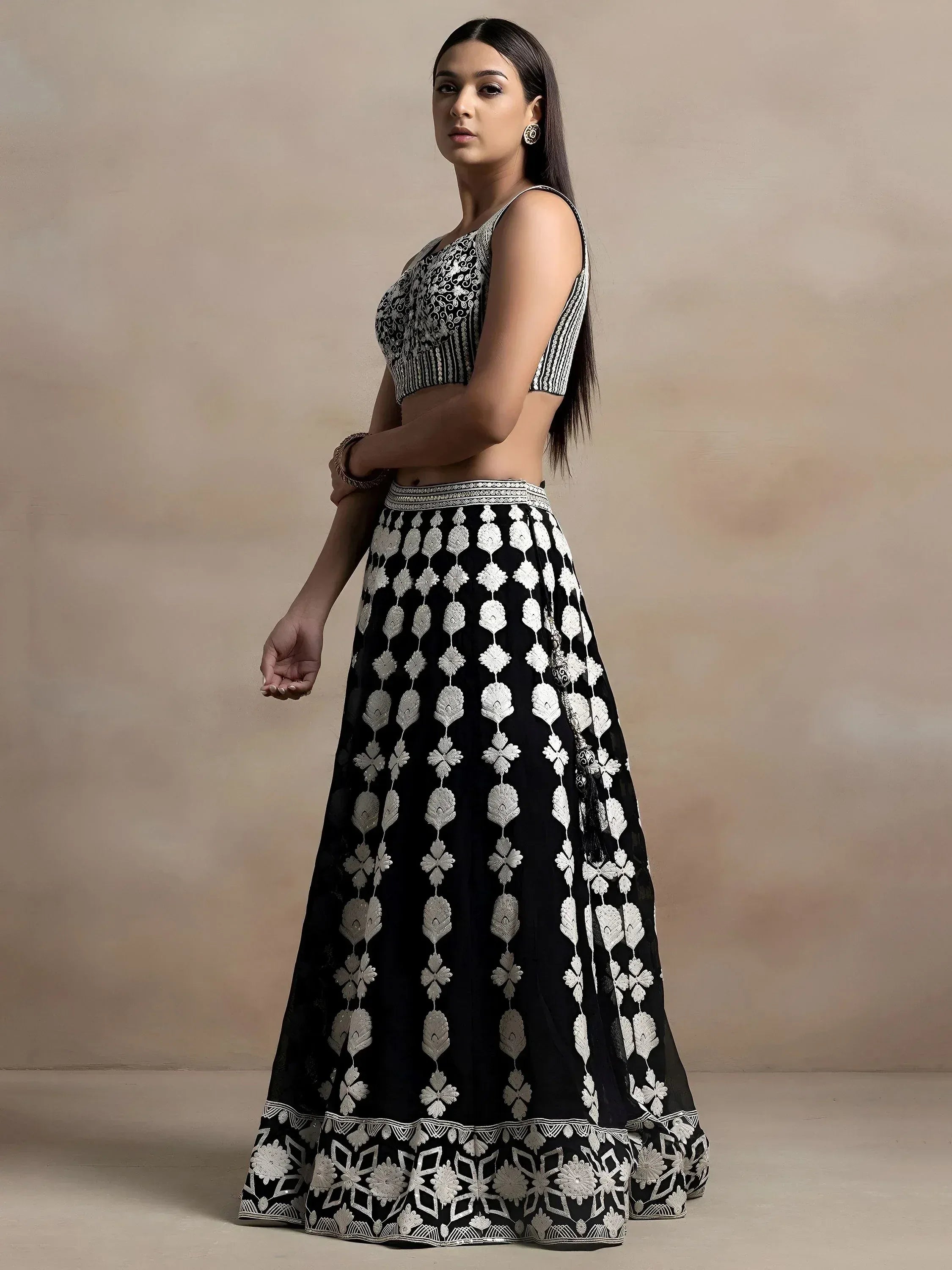 Incredible Black Thread Embroidered Georgette Lehenga Choli
