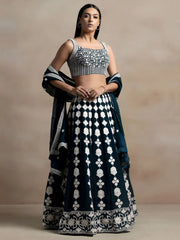 Lovely Dark Green Thread Work Georgette Festival Wear Lehenga Choli