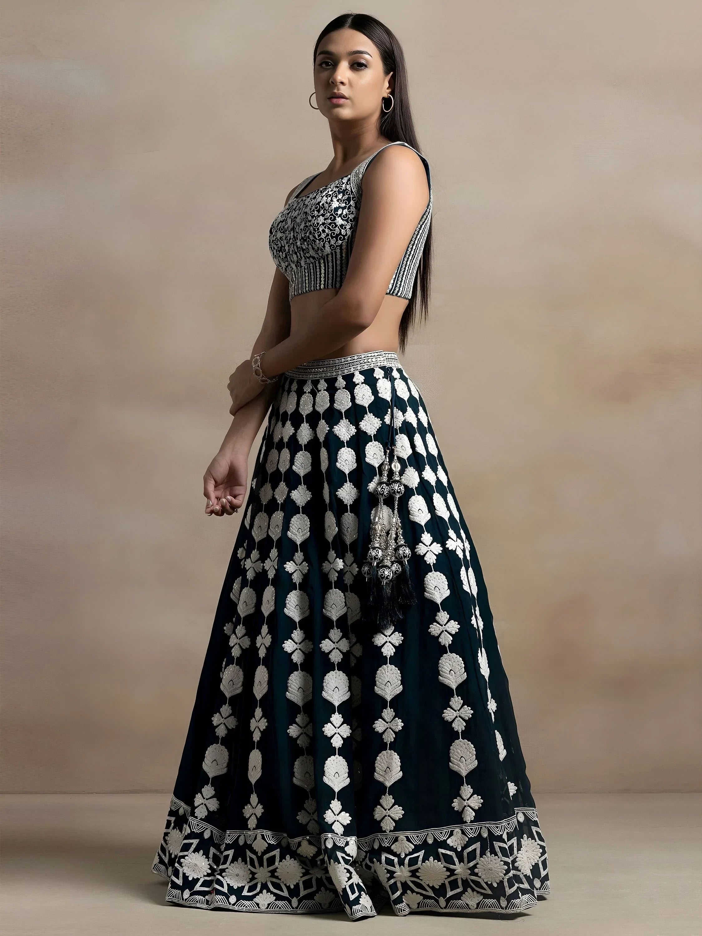 Lovely Dark Green Thread Work Georgette Festival Wear Lehenga Choli
