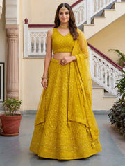 Fantastic Yellow Embroidered Georgette Haldi Wear Lehenga Choli