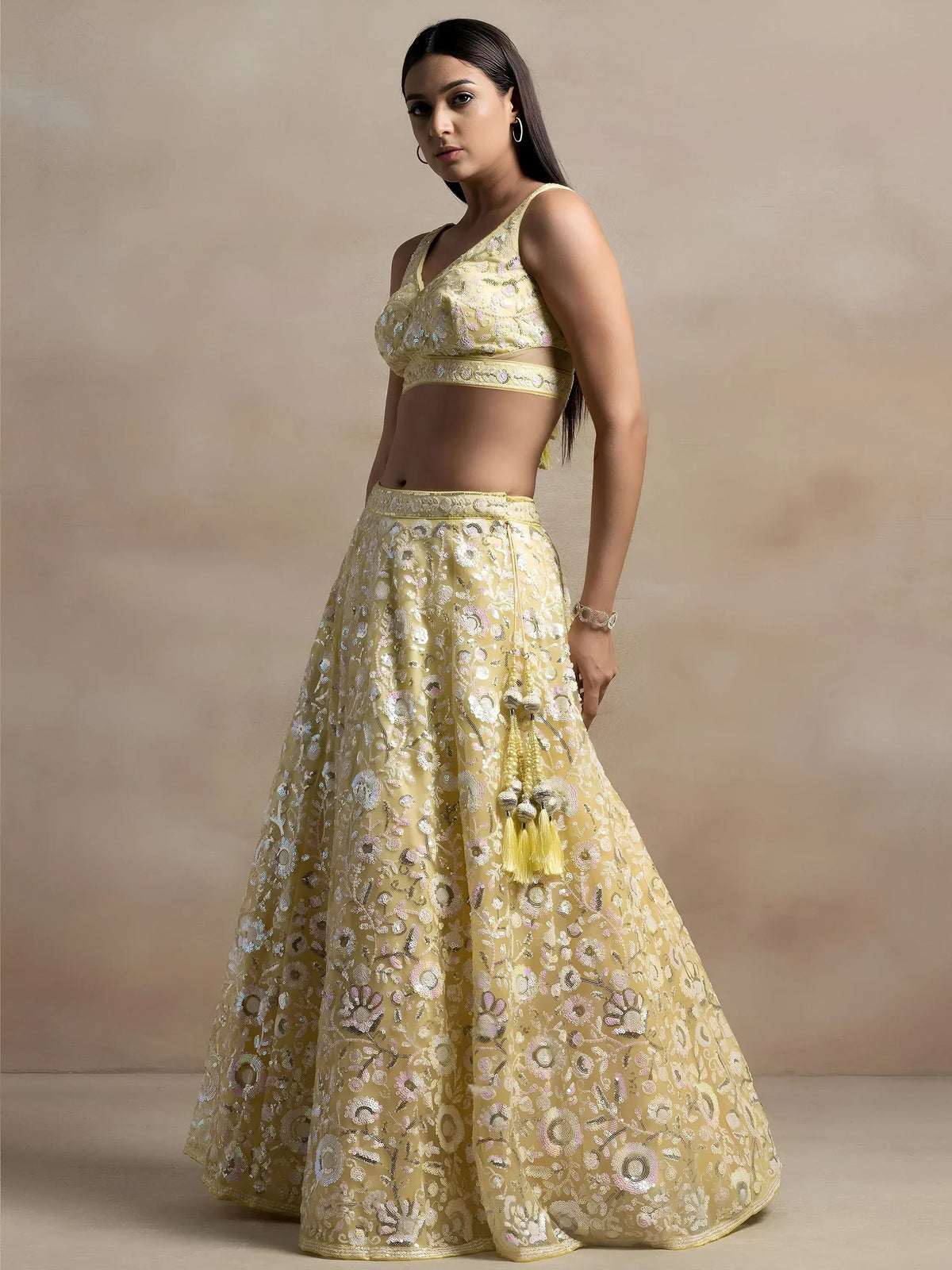 Beautiful Yellow Sequins Net Party Wear Lehenga Choli With Dupatta