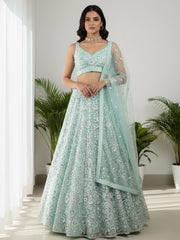 Sparkling Green Sequins Embroidered Net Reception Wear Lehenga Choli