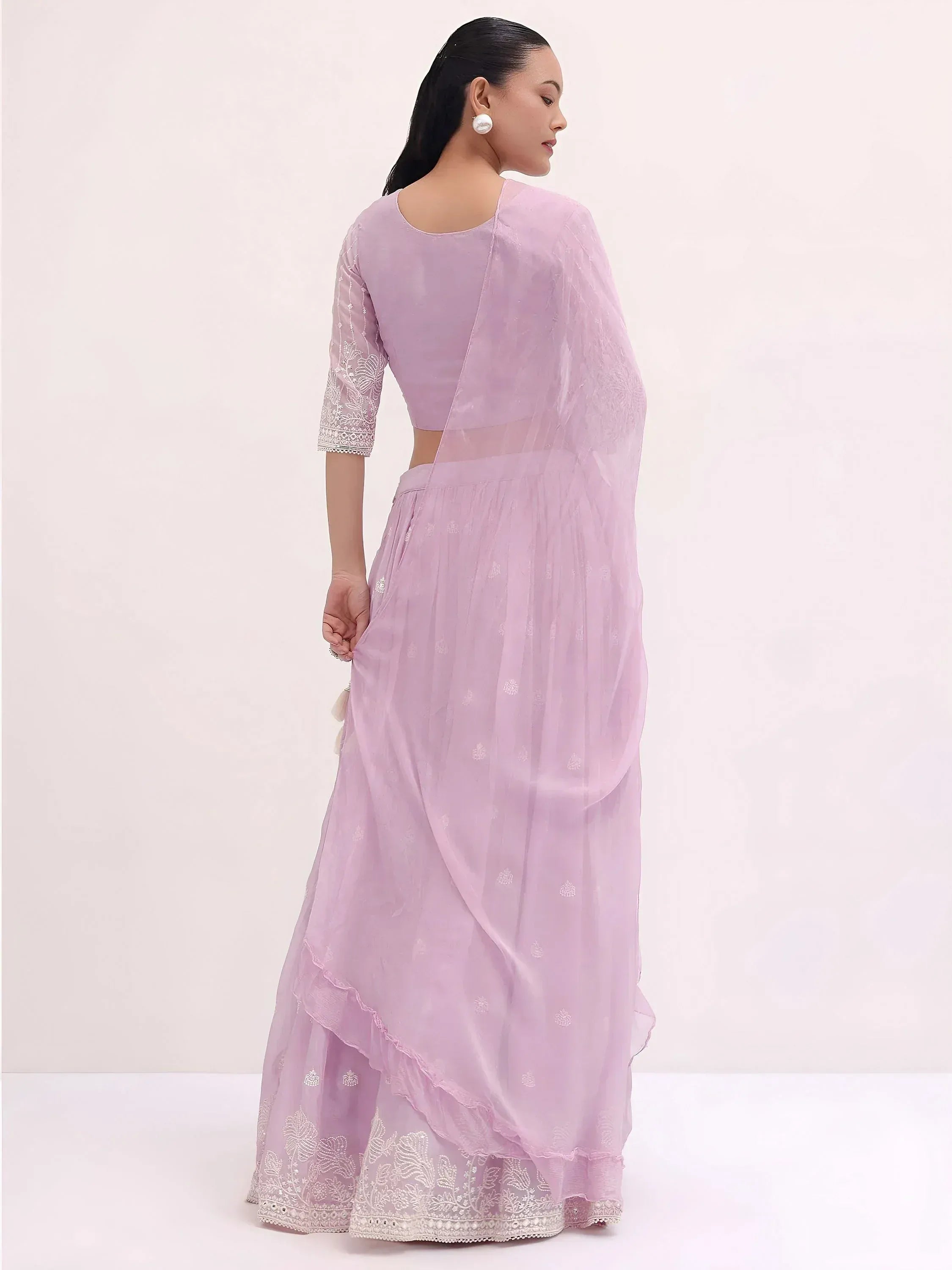 Lavender embroidered lehenga choli with sheer dupatta, Indian ethnic wear for women