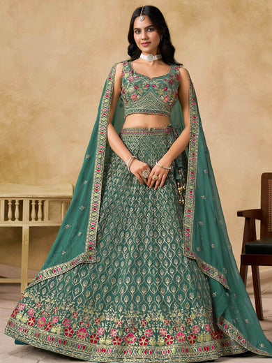 Charming Green Zari Embroidered Georgette Wedding Wear Lehenga Choli