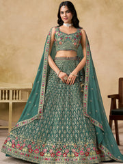 Charming Green Zari Embroidered Georgette Wedding Wear Lehenga Choli