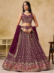 Alluring Maroon Zari Embroidered Georgette Wedding Wear Lehenga Choli