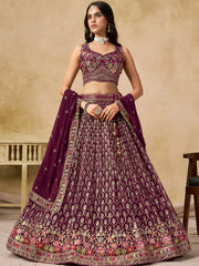 Alluring Maroon Zari Embroidered Georgette Wedding Wear Lehenga Choli