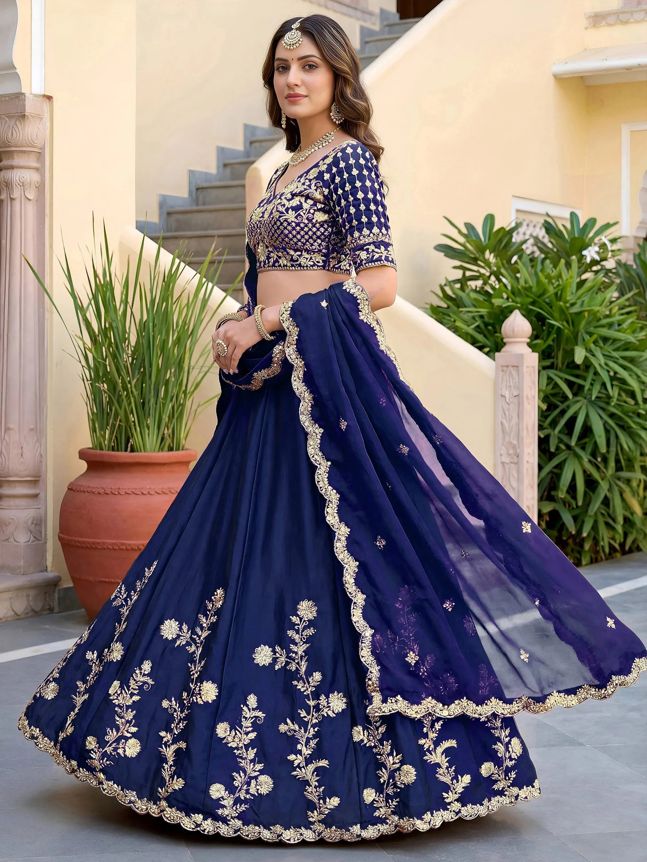 Sparkling Blue Sequins Silk Event Wear Lehenga Choli With Dupatta