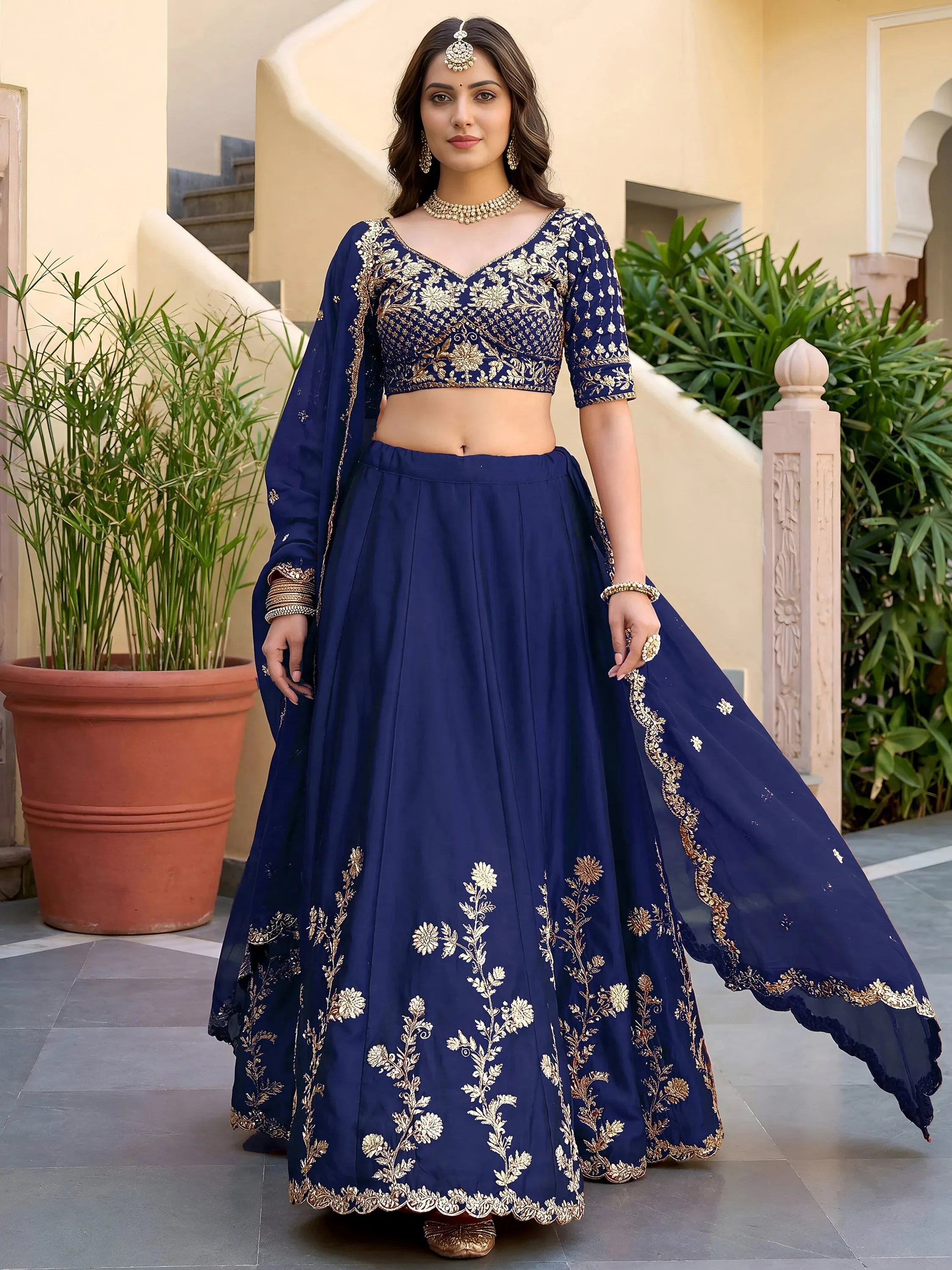 Sparkling Blue Sequins Silk Event Wear Lehenga Choli With Dupatta
