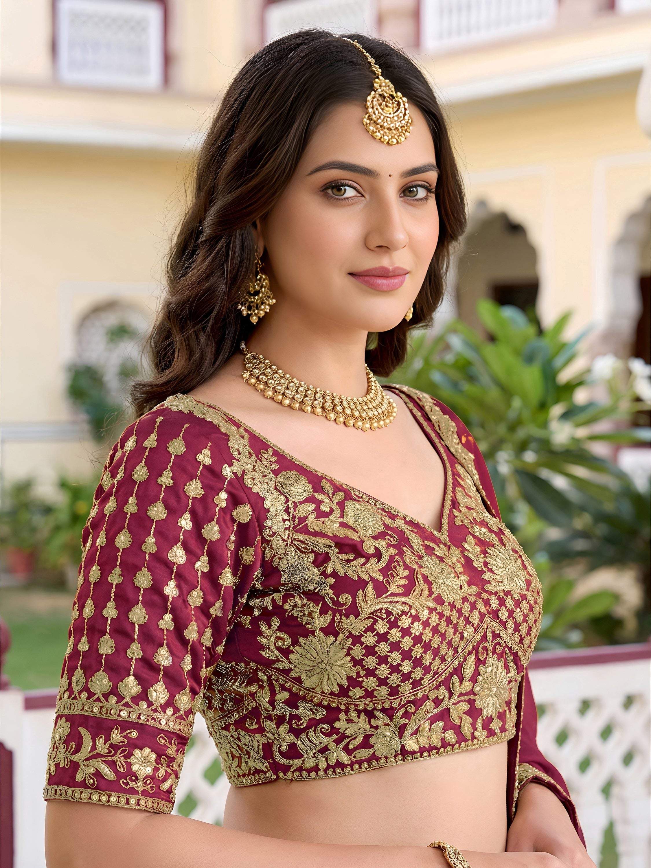 Alluring Maroon Embroidered Silk Engagement Wear Lehenga Choli With Dupatta