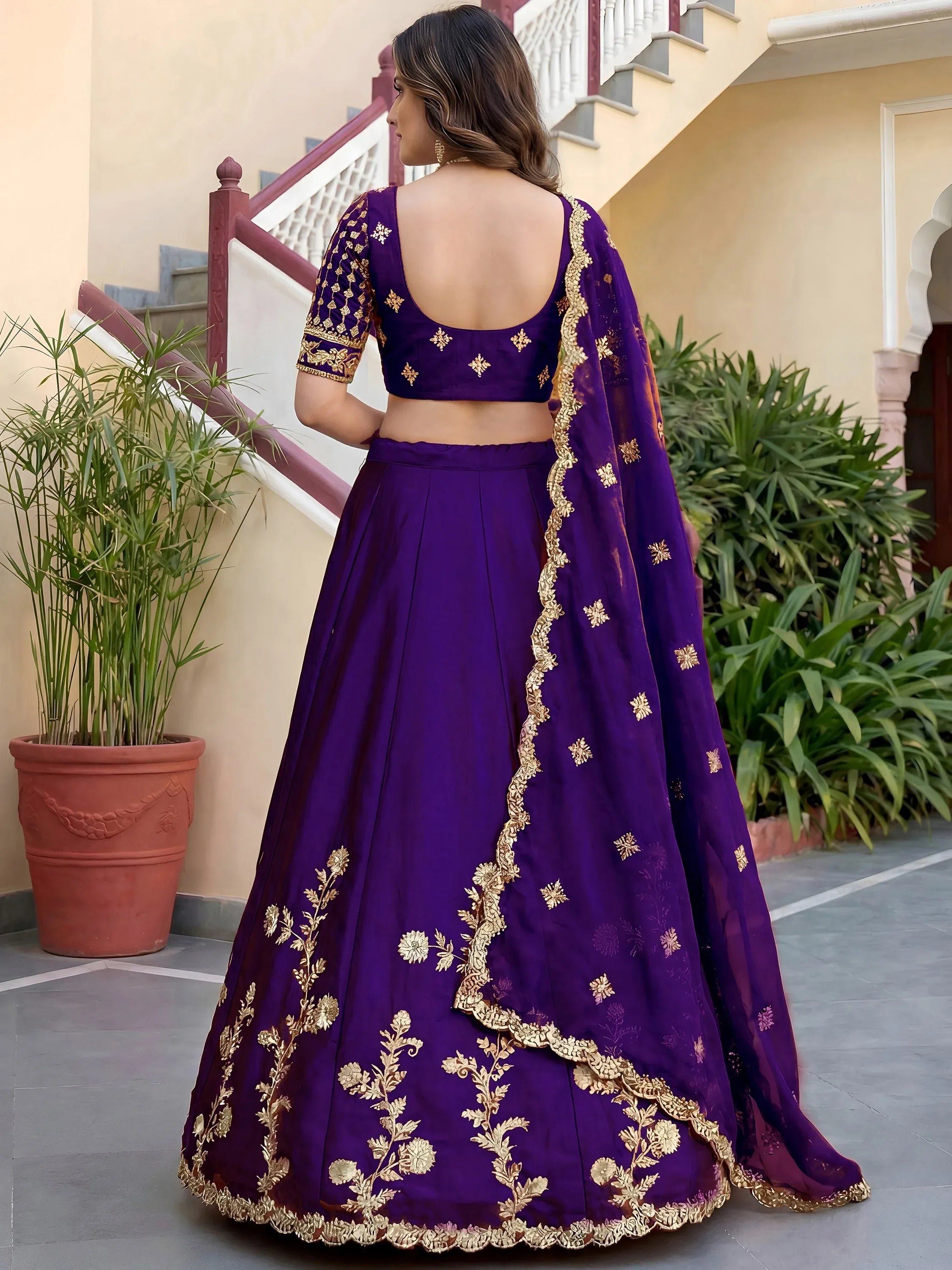 Fantastic Purple Thread Work Silk Reception Wear Lehenga Choli