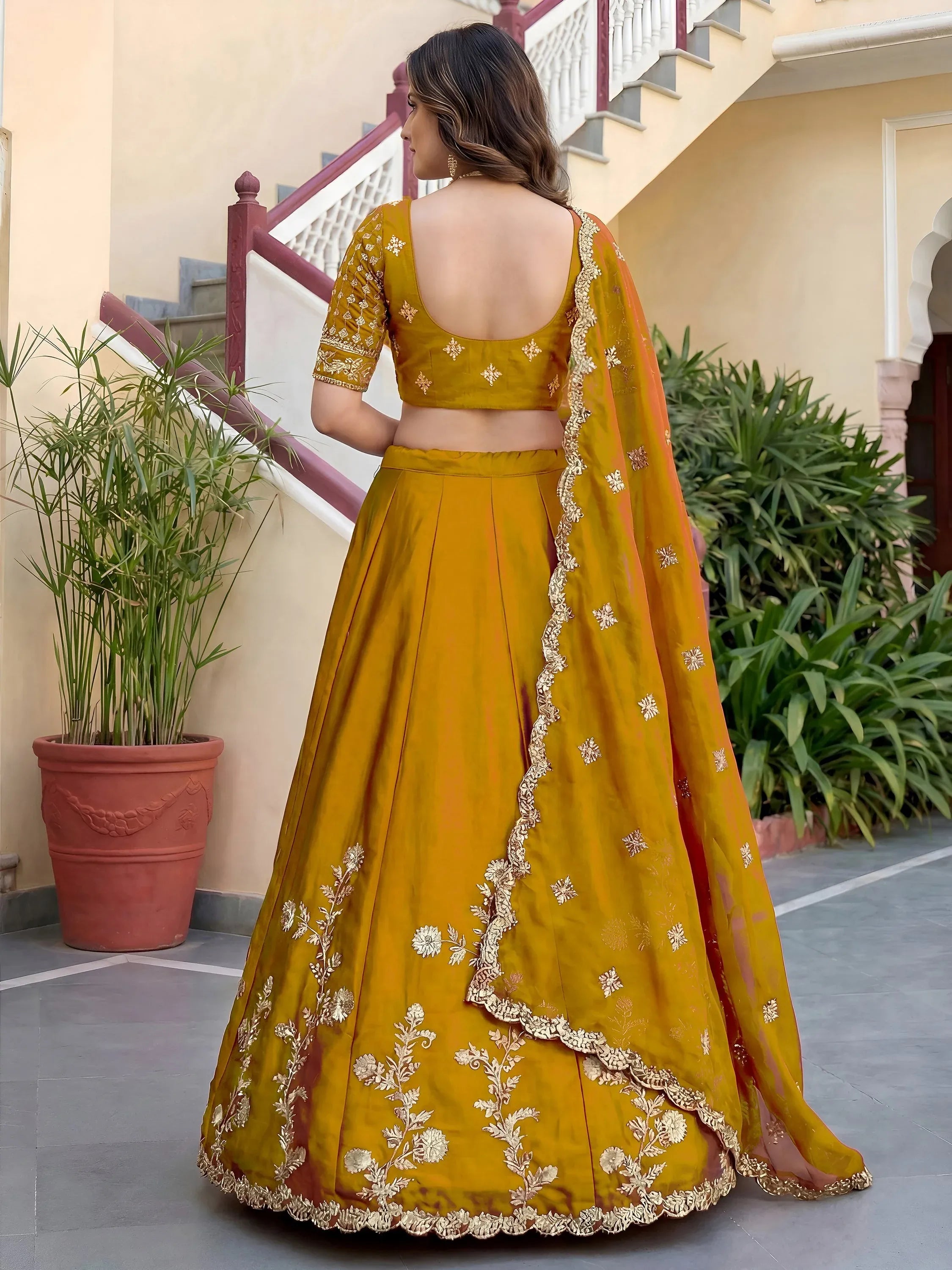 Regal Mustard Yellow Sequins Silk Haldi Wear Lehenga Choli With Dupatta