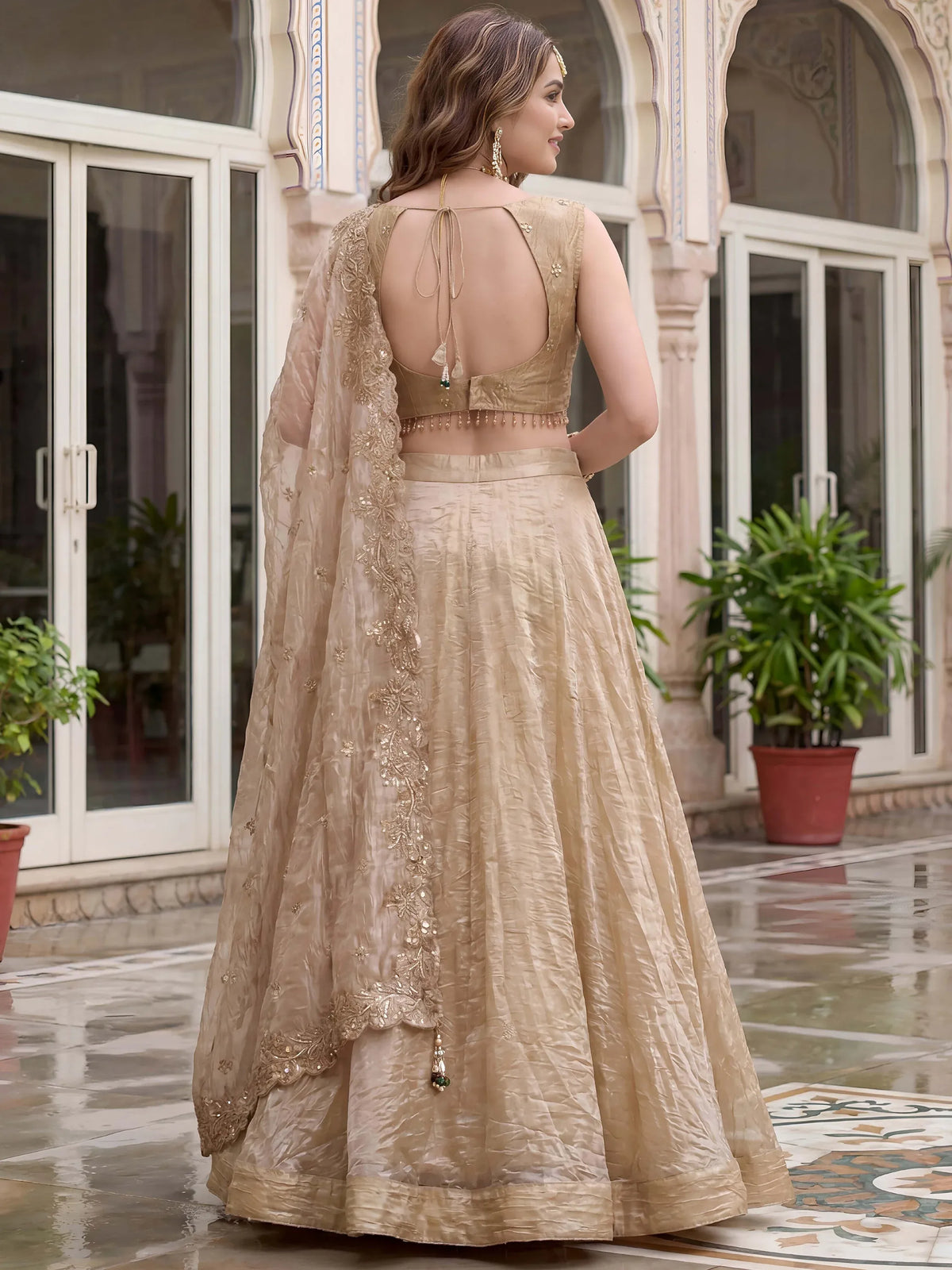 Precious Golden Sequins Silk Function Wear Lehenga Choli With Dupatta