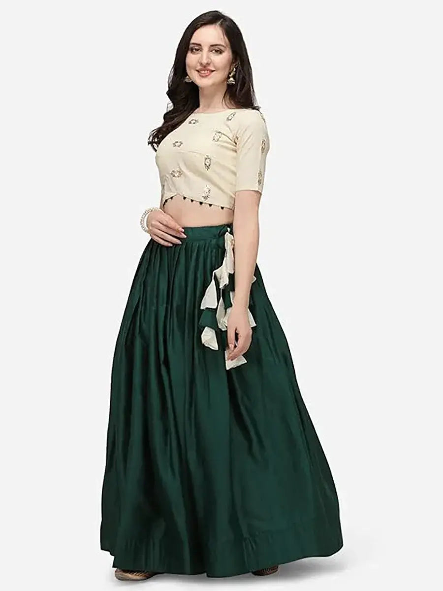 Timeless Green Cotton Sequins Work Traditional Crop Top Lehenga