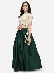 Timeless Green Cotton Sequins Work Traditional Crop Top Lehenga