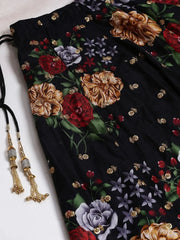 Black & Grey Printed Semi-Stitched Myntra Lehenga & Unstitched Blouse with Dupatta