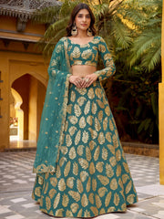 Enchanting Green Embroidered Georgette Wedding Wear Lehenga Choli