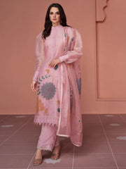 Woman wearing pink embroidered salwar kameez with dupatta, Ethnic Plus Indian ethnic wear