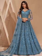 Lovely Blue Heavy Embroidered Net Party Wear Lehenga Choli