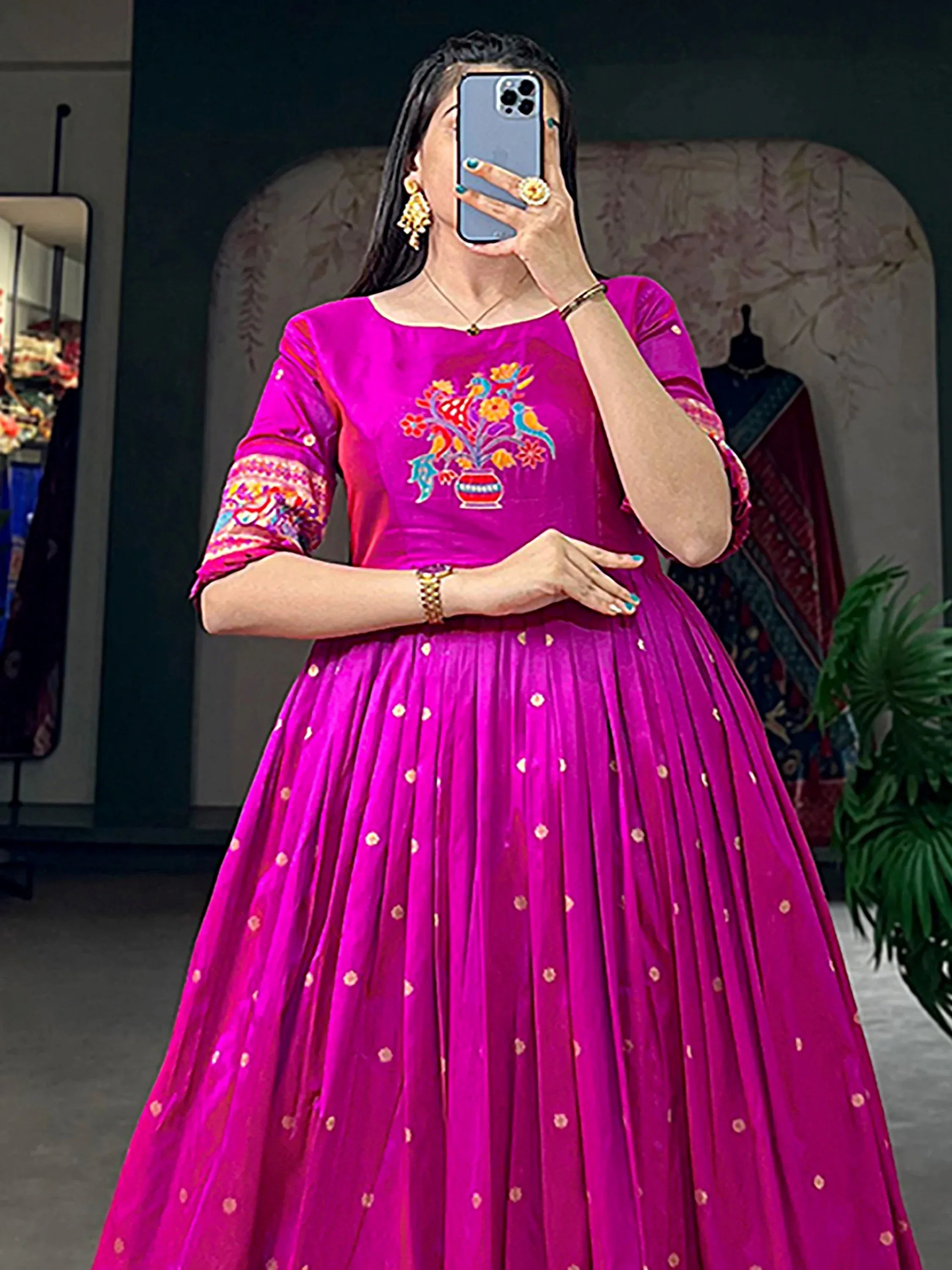 Gorgeous Purple Zari Weaving Silk Festive Wear Gown