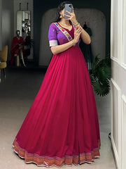 Sparkling Pink Zari Weaving Silk Wedding Wear Gown
