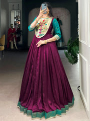 Fantastic Wine Zari Weaving Silk Function Wear Gown