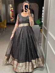 Sassy Black- Golden Zari Weave Organza Festival Wear Gown