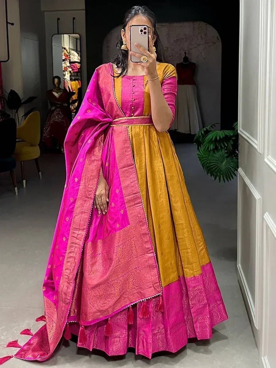 Pink and gold designer lehenga choli with dupatta, ethnic Indian wear for women