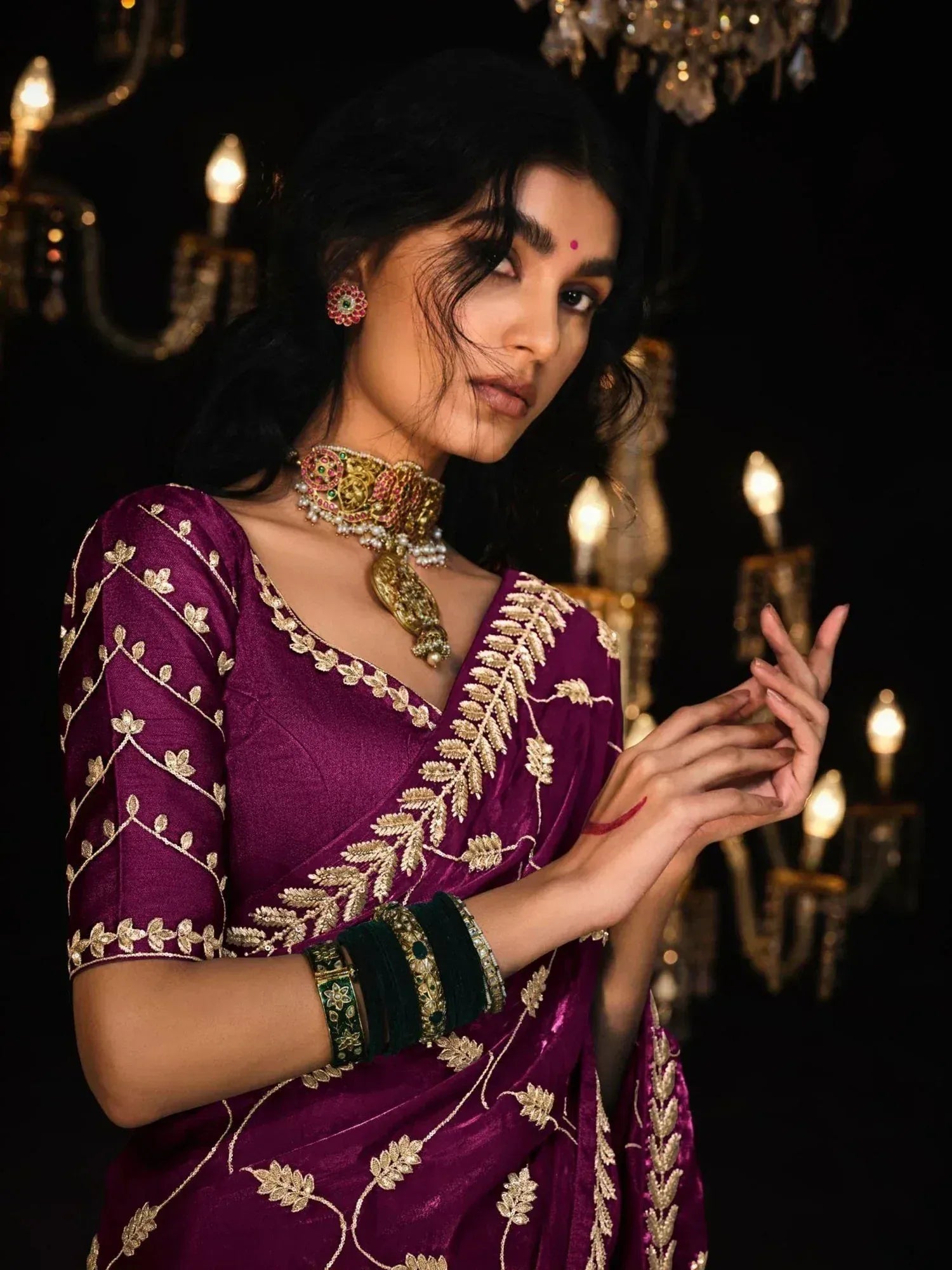 Beautiful Wine Embroidered Tissue Silk Function Wear Saree With Blouse