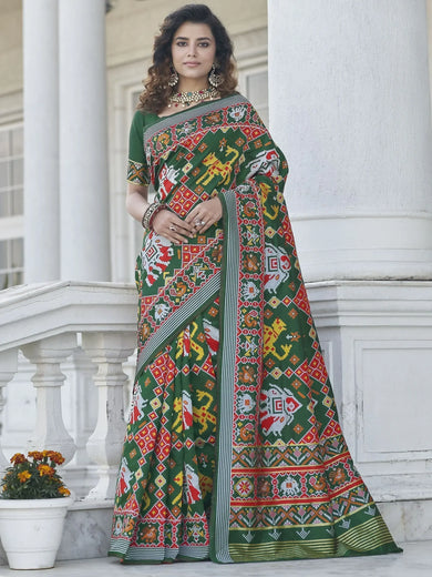 Lovable Green Weaving Patola Silk Wedding Wear Saree